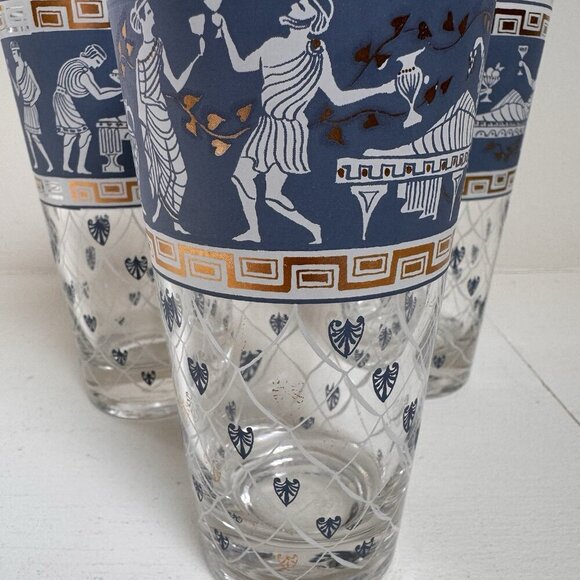 Set of 3 Cera Greek Etruscan Highball Glasses MCM 1960s Barware Vintage Cocktail - Picture 6 of 7